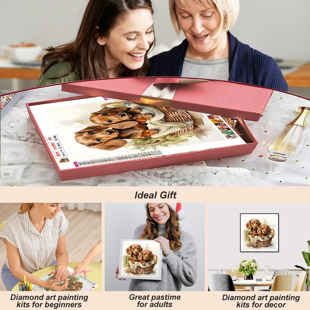 SJUTOUCI Dachshund Diamond Painting Kits for Adults, Dog Diamond Art Kits for Beginners, 5D DIY Diamond Dot Art, Full Drill Gem Craft for Home Decor 12x12 inch SJUTOUCI