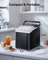 HOMEZAY Ice Maker Countertop, 9 Cubes Ready in 6 Mins, 26 lbs per Day, Ice Machine with 2 Ice Sizes and Self-Cleaning, Portable Ice Maker with Handle for Home, Kitchen, Camping, RV, Office, Black HOMEZAY