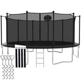 CITYLE 1500LBS 16FT Tranpoline for Kids and Adults Tranpoline with 6 Wind Stakes, Safety Enclosure Net, Basketball Hoop, Ball and Ladder, Heavy Duty Outdoor Recreational Tranpolines, Black CITYLE