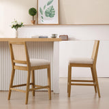 BESTANO Rattan Counter Stools Set of 4, 26 Inches Modern Counter Height Bar Stools Farmhouse Wooden Barstools with Back, Boho Linen Fabric Upholstered Kitchen Island Chairs, Cream BESTANO