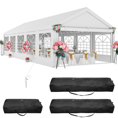 DWVO 16x32 ft Outdoor Heavy Duty Party Tent Wedding Event Shelters Upgraded Galvanized Canopy with Large White Roof, Removable Sidewalls & Storage Bags