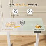 JOY worker Small Glass Standing Desk, 35" x 20" Electric Whole Piece Height Adjustable Desk with 4 Lockable Casters, Mobile White Sit to Stand Desk Workstation for Home Office JOY worker