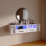 Homaterial Floating Nightstand with Charging Station and LED Lights, Floating Bedside Table with Drawers Wall Mounted Nightstands,for Bedroom Room, 21.3" x 11.8" x 10",White Homaterial