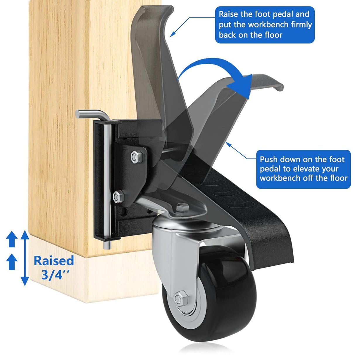 DOZAWA Retractable Workbench Casters with Quick-Release Caster Plate Set (4PK) 700lb Load Capacity, 2 Mounting Options DOZAWA
