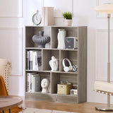 LEYAOYAO 7 Cube Bookshelf with Base,3 Tier Mid-Century Modern Grey Bookcase,Standing Wide Bookshelves Storage Organizer Shelf,Rustic Wood Display Cabinet Book Shelves for Bedroom,Living Room,Office LEYAOYAO