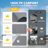 Carport Replacement Canopy Cover Sidewalls for 10x20x9.35FT Frame, Heavy Duty Garage Car Tent Shelter Tarp with Ball Bungees, Waterproof & UV Protected (Frame is not Included) (Grey) Yustuf