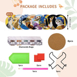 PERFECTSIGHT 8 Pcs DIY Diamond Art Painting Coasters with Holder, Cute Diamond Paint Coaster Kits for Adults, Kawaii Full Drill Diamond Art Craft Paint by Number Non Slip Coaster - Multicolor Cats PERFECTSIGHT