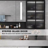 High QLO Bathroom Vanity -60'' Floating Bathroom Vanities with Sink Includes Striped Embossed Glass Door Cabinet & White Simple Unique Style | Marble Texture Design Countertop and Led Light High QLO