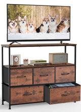 DUMOS TV Stand Dresser for Bedroom Entertainment Center with 5 Fabric Drawers Storage Organizers Units, Media Console Table with Open Shelf up for 45" Television for Living Room, Dorm, Brown DUMOS