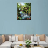 Tropical Frorest Waterfall Paint by Number for Adults Beginner,DIY Oil Painting Kits on Canvas with Brushes and Acrylic Pigment Abandoned Wooden House,Bridge Pictures Gifts 16x20 inch (Frameless) Tucocoo