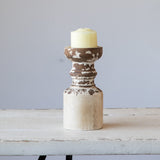 Rustic Candle Holder for Pillar Candle, White Distressed Farmhouse Wooden Pillar Candle Holders, Antique Candlestick Holder for Dining Table Centerpieces,Coffee Table Decor (4.5" x 4.5" x 9") SOFE