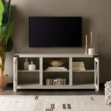 Walker Edison Wesley Modern Farmhouse Glass Door TV Stand for TVs up to 65 Inches, 58 Inch, Stone Grey, Without Fireplace Walker Edison