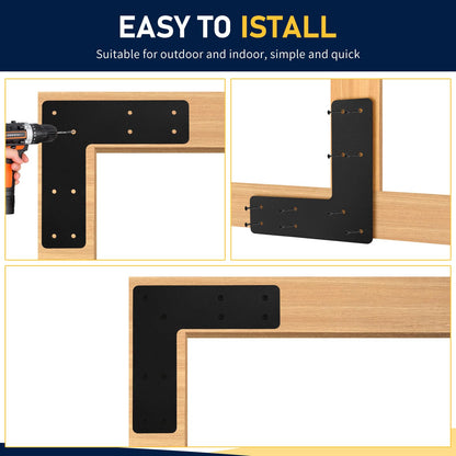 10x10 L Post Bracket 4PCS, L Flat Mending Plate for Wood 4x4,6x6 Lumber, Black Powder Coated Heavy Duty Pergola Brackets,L Beam Bracket, L Truss Bracket,L Shape Post to Beam Connectors…