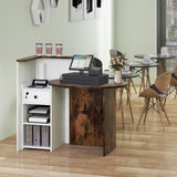 Giantex Reception Desk, Front Counter Desk with Lockable Drawer, Checkout Table with Round Tabletop, Corner Shelf & Adjustable Shelf for Office Beauty Salon Retail Store (White & Brown) Giantex