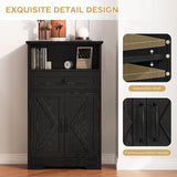 Viroformo Floor Cabinet, Farmhouse Storage Cabinet with Barn Doors and Drawer, 11.81" D x 23.62" W x 39.37" H Black Freestanding Adjustable Shelf Organizer for Bathroom, Kitchen, Living Room Viroformo