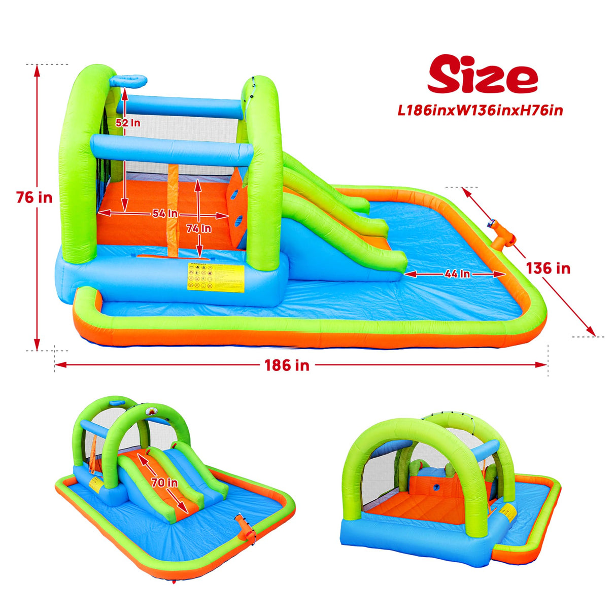 WELLFUNTIME Inflatable Water Park with Blower, and Bouncy House with Double Slide with Water Cannon and Basketball Ring WELLFUNTIME