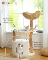 MUTTROS Modern Cat Tree for Large Cats, Wood Cat Tower for Indoor Cats, Real Branch Luxury Cat Furniture with Super Large Cozy Condo and Hammock & Scratching Post, Top Basket, White MUTTROS