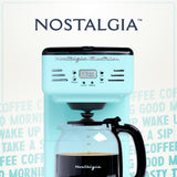 Nostalgia Retro 12-Cup Programmable Coffee Maker With LED Display, Automatic Shut-Off & Keep Warm, Pause-And-Serve Function, Aqua Nostalgia