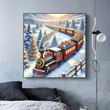GXGLLPZBY Christmas Diamond Art Kits for Adults, 5D DIY Full Drill Diamond Painting Kits for Beginners, Snowy Steam Train Paint by Diamonds Gem Art Painting Kit for Home Wall Decor 13.8x13.8inch GXGLLPZBY