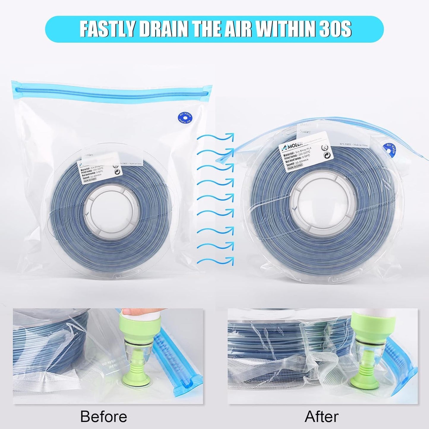 AMOLEN 3D Printer Filament Storage Bag Vacuum with Two Sizes - 45 PCS Spool Storage Sealing 12 Bags Dust Proof Humidity Resistant for Keeping Filament Dry - WoodArtSupply