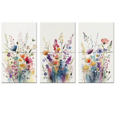 JBER Art Acoustic Panels, 6 Pack Self-Adhesive Large Wall Art Paintings for Wall Decoration, Sound Absorbing Panels for Recording Studio, Living room, Bathroom, 47.2" x 27" (Wild Flowers) JBER
