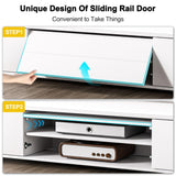 Algglobuy Low TV Stand for TVs up to 80 Inches with LED Lights, Entertainment Center TV Console Table with Storage and Power Outlet, High Gloss TV Stands for Living Room, Bedroom (White) Algglobuy