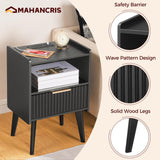 MAHANCRIS End Table Living Room Fluted Night Stand, 15.9" Modern Side Table with Charging Station，Bedside Table with Drawer for Small Spaces, Bedroom, Black ETBK61E01 MAHANCRIS