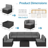 U-MAX 7 Piece Outdoor Patio Furniture Set with 30 Inch Fire Pit Table, PE Rattan Wicker Sofa Set, Outdoor Sectional Furniture Chair Set with Cushions and Tea Table, Black Rattan&Dark Grey Cushion U-MAX