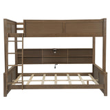 Full XL Over Queen Bunk Bed with Storage Cabinets and USB Ports, Solid Pine Wood Frame, Safety Guard Rails, No Box Spring Needed (Wood2, Full XL Over Queen) RUNNA