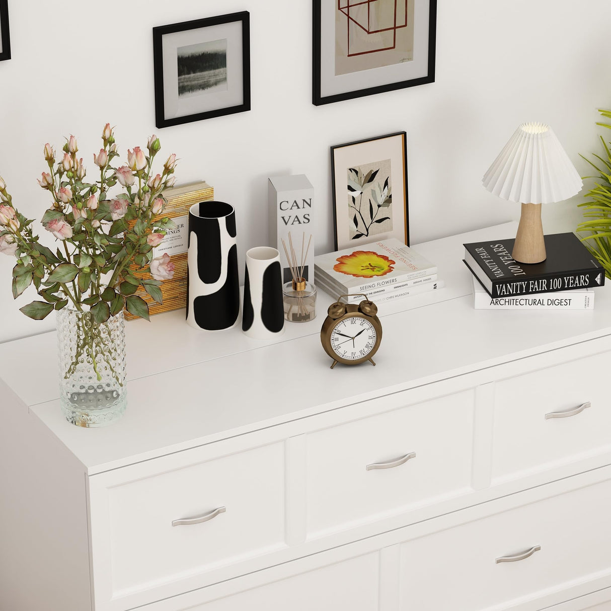 ECACAD Multi-Functional 2-in-1 Murphy Cabinet Bed, Full Size Bed Frame Murphy Bed Chest with Built-in Power Strip & 3 Drawers, Full Foldable Platform Bed, White ECACAD