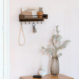 Mkono Key Holder for Wall 9.5" x 3.5" x 2.5" Small Rustic Wood Key Rack with 6 Hooks Decorative Display Keys Hanger Organizer for Entryway Living Room Bedroom Bathroom Office Home Decor Mkono