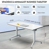 JNMDLAKO Folding Conference Table 4PCS Modern Large Mobile Meeting Table Round Conference Room Tables with Silent Wheels Seminar Table for Office Training Classroom (4PCS 47.2" * 23.6" * 29.5") JNMDLAKO