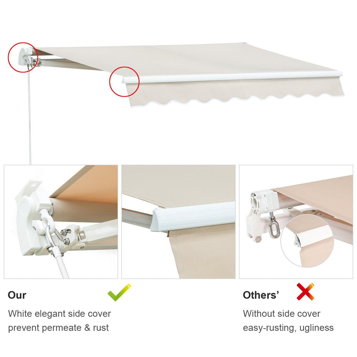 Diensweek 12'x10' Patio Awning Retractable, Fully Assembled Manual Commercial Grade - Quality 100% 280G Ployester Window Door Sunshade Shelter - Deck Canopy Balcony P100 Series (12'x10', Beige) Diensweek