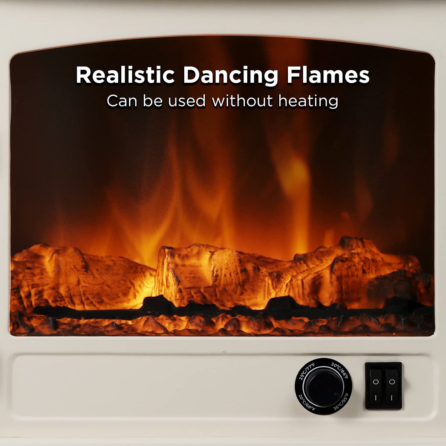 TURBRO Suburbs 20 in. Electric Fireplace Infrared Heater w/Crackling Sound, Freestanding Fireplace Stove w/Realistic Flame Effect, CSA Certified Overheating Protection, Easy to Assemble, 1400W Ivory