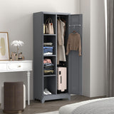 IRONFFICE Broom Storage Cabinet,65" H Utility Closet with Pegboard,Cleaning Cabinet with Locking for Laundry Room,Grey IRONFFICE