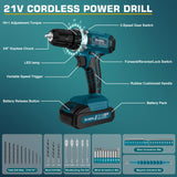 Tool Kit with 21V Cordless Drill - Sundpey 255-PCs Portable Complete General Basic Home and Auto Repair Tool Set with Drawer for Handyman & Diyer & Homeowner - Power Drill with 2 x 2.0Ah Batteries Sundpey