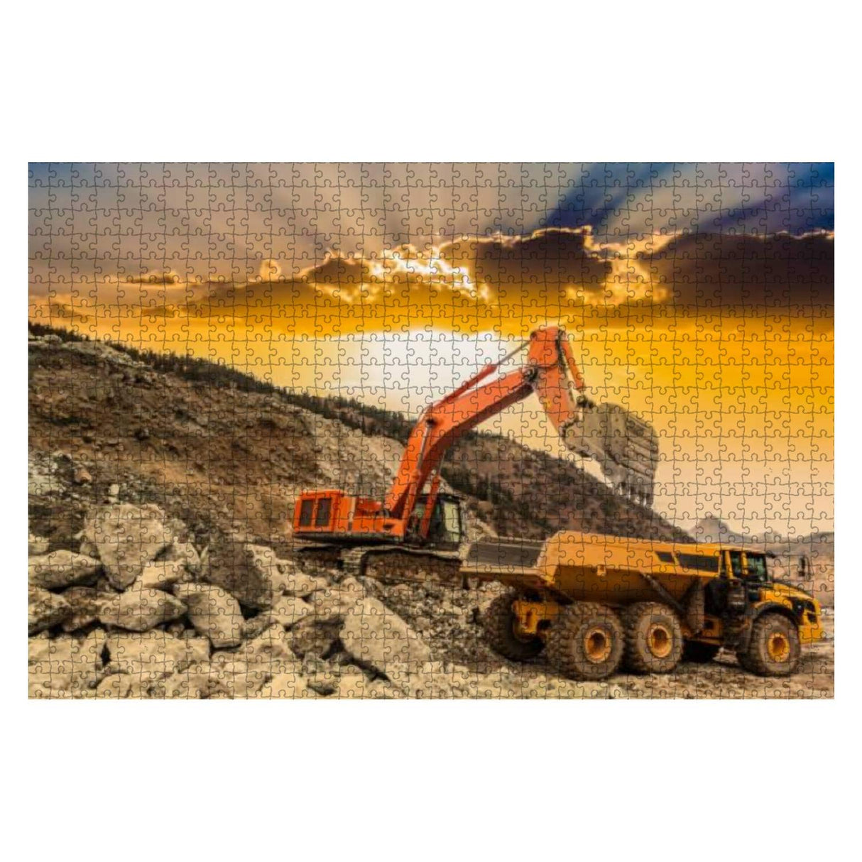 Excavator Loading Dumper Trucks at Sunset 1000 Piece Wooden Jigsaw Puzzle DIY Children Educational Puzzles Adult Decompression Gift Creative Games Toys Puzzles Home Decor Victoria Kay