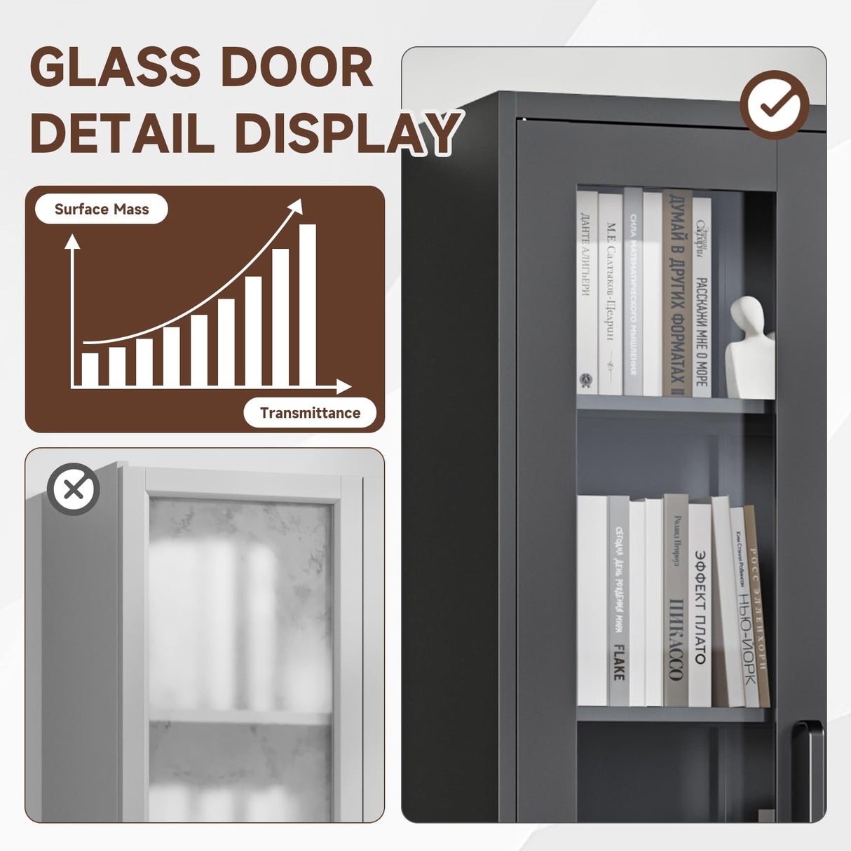 PEUKC Display Cabinet with Glass Doors, 67-inch Curio Cabinets with 4 Adjustable Shelves, HD&Tempered Glass Cabinet Display Case for Home, Office, Clinic, Pantry, Assemble Required, Black PEUKC