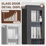 PEUKC Display Cabinet with Glass Doors, 67-inch Curio Cabinets with 4 Adjustable Shelves, HD&Tempered Glass Cabinet Display Case for Home, Office, Clinic, Pantry, Assemble Required, Black PEUKC