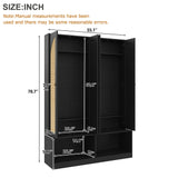 LUMISOL Farmhouse Widen Hall Tree with 4 Rattan Doors for Entryway, 4-in-1 Seating Bench with 6 Hidden Hooks, 78.7”H Entryway Shoe Cabinet with Open Bottom Compartments and Adjustable Shelf, Black LUMISOL