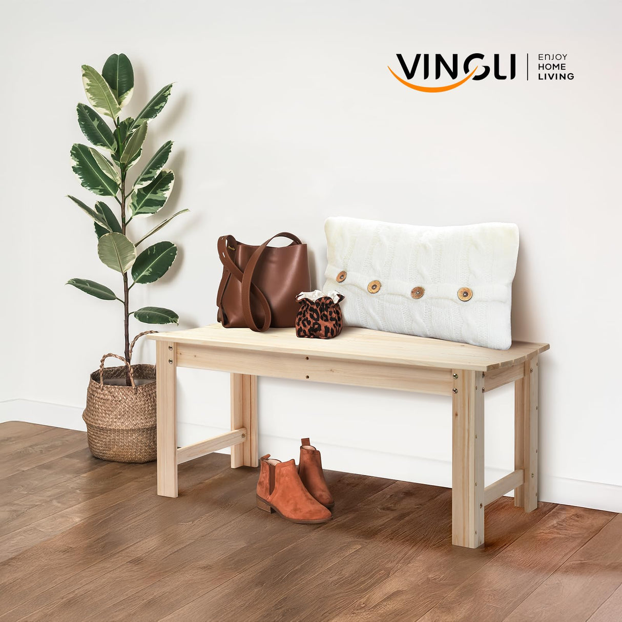 VINGLI Outdoor Wood Bench, 40" Outdoor Bench Patio Wooden Bench Garden Bench Outdoor Backless Bench for Deck Patio (Natural) VINGLI