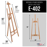 U.S. Art Supply 56" High Medium A-Frame Wood Easel, Lyre Style Studio - Artists Floor Stand, Sturdy Beechwood, Adjustable Height To 43" Canvas - Artwork Painting, Drawing, Sign Display Holder, Student U.S. Art Supply