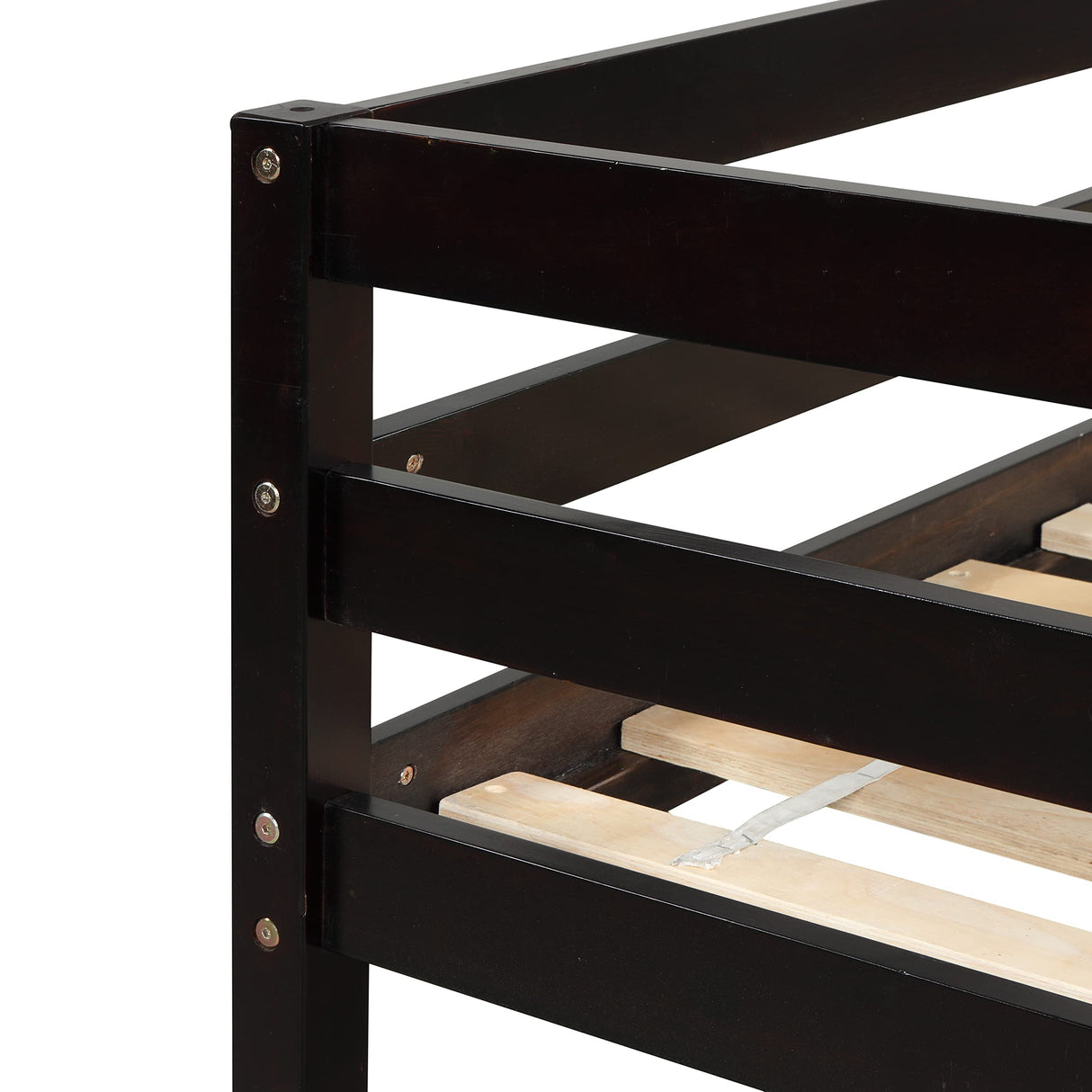 Majnesvon Twin Over Twin Low Bunk Bed with Safety Guardrail, Climbing Ladder, Easy to Assemble, Saving Space, Bed Bedroom Storage Guard Rail Ladder(Espresso) Majnesvon