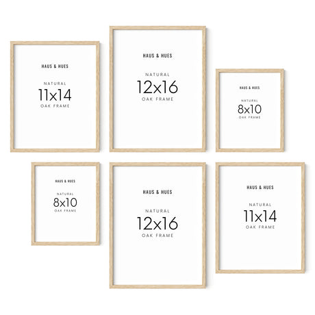 HAUS AND HUES Natural Wood Picture Frames - Set of 6 Frame Sets for Wall Collage, Gallery Wall Frame Set Assorted, Picture Frame Sets for Wall Collage (Two 8x10, Two 11x14, Two 12x16 Framed Beige) HAUS AND HUES