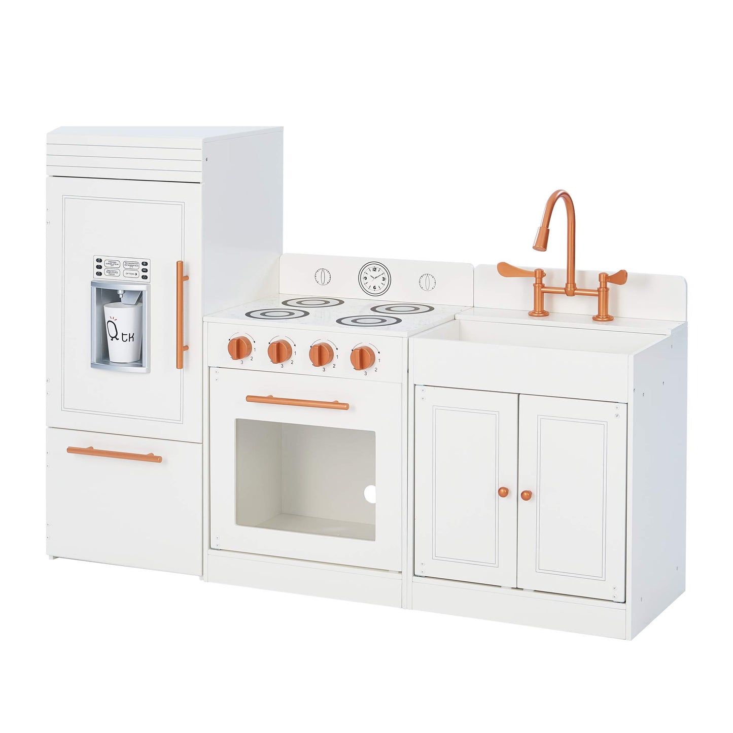 Teamson Kids Little Chef Paris Modular Contemporary Interactive Wooden Play Kitchen with Refrigerator, Oven, Sink, and Storage Space for Easy Clean Up, White with Rose Gold Finishes - WoodArtSupply