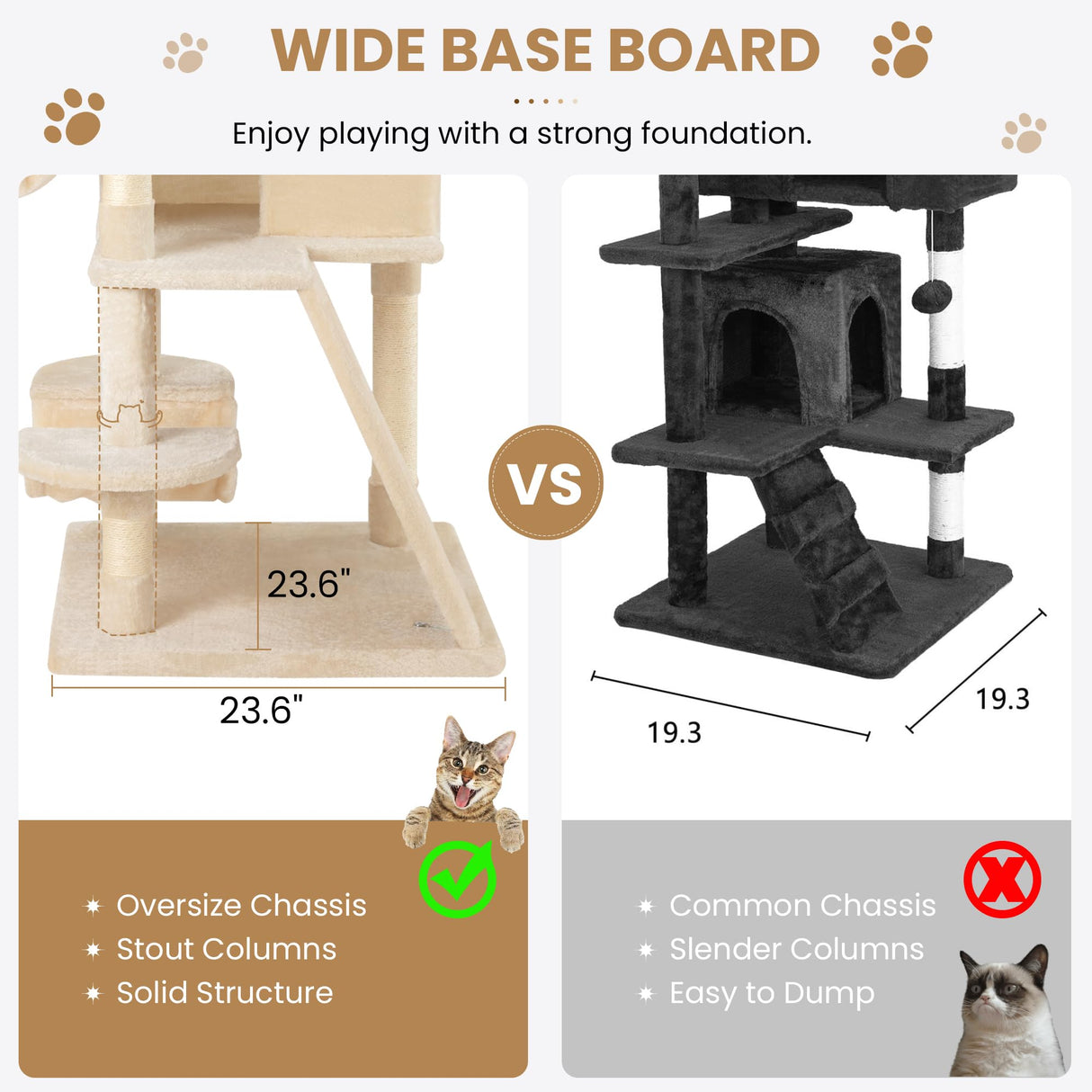 SHA CERLIN 65in Larger Cat Tree Tower Condo for Indoor Kitties/Multi-Level Furniture Activity Center with Wide Base/Cozy Plush Cat Perches/Baskets/Sisal Scratching Posts and Hammock/Beige SHA CERLIN