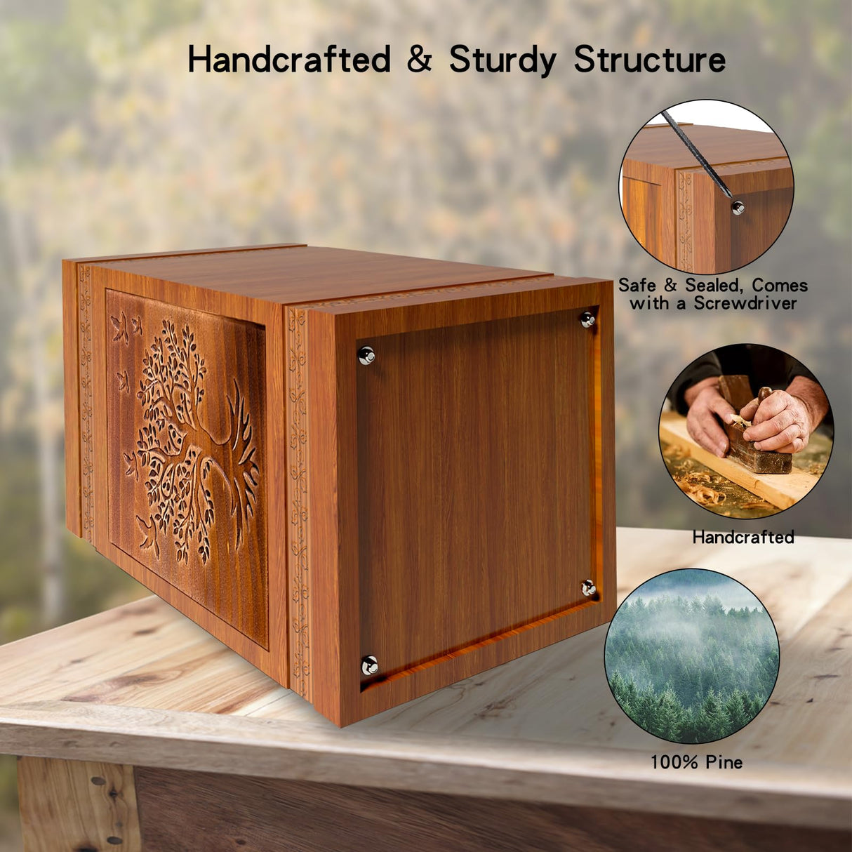 Vocpy Handmade Solid Wooden Urn, Urns for Human Ashes Adult Male or Female, 250lbs Engraved Tree of Life Cremation Urns Box(Tree of Life) Vocpy