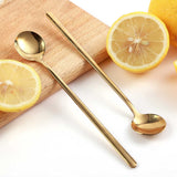 4 PCS 6.7 Inches Coffee Spoons, Stirring Spoons, Tea Spoons Long Handle, Gold Teaspoons, Gold Spoons, Ice Tea Spoons, Long Spoons for Stirring, Gold Espresso Spoons Stainless Steel GENRICE