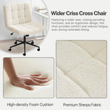 Furniliving Wide Desk Chair, Faux Fur Upholstered Office Chair with Wheels, Adjustable Accent Chair with Thicken Seat, Computer Chair for Living Room, Study Room, Home Office, IvoryWhite Furniliving