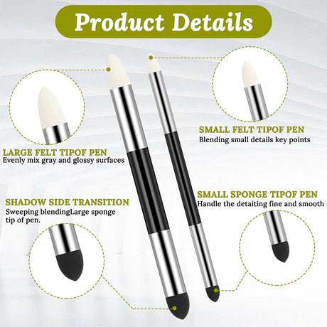 24pcs Artist Blending Stump and Sponge Pen, Double Headed Drawing Art Blender Pencil Sketch Scrapers Tools With Washable Rubbing Head for Lightening and Highlight salbsever